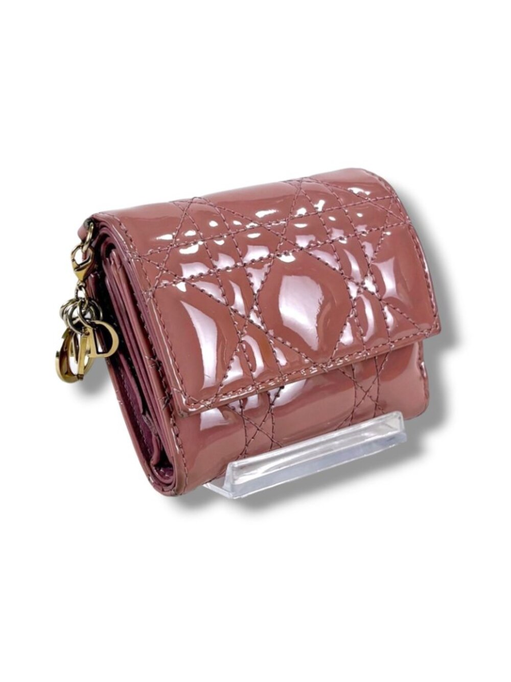 Dior Lady Lotus Wallet Trifold Cannage Patent Calfskin with Charm Handbag - Picture 6 of 15